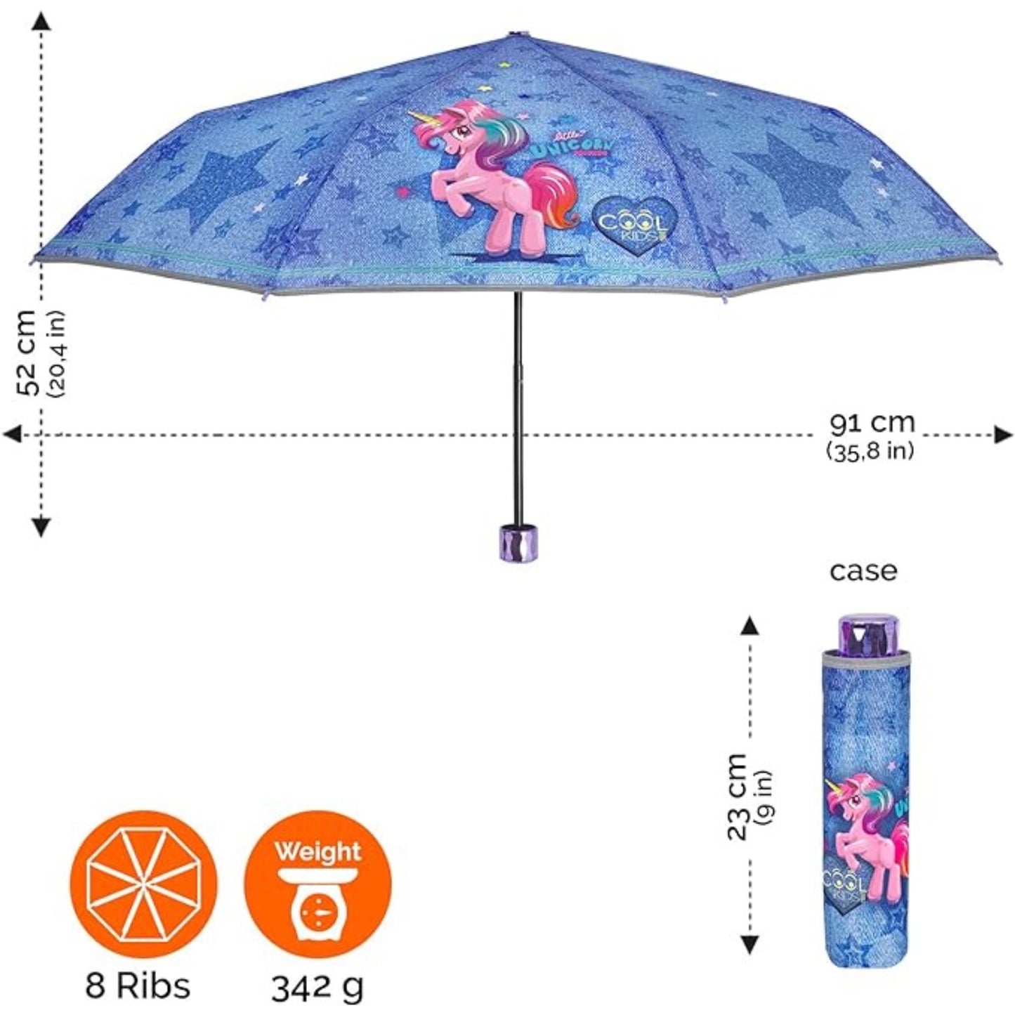 OMBRELLO PERLETTI 50cm MINI UNICORNO COOL KIDS 8 BACCHETTE MANUALE D.50 cm - 15622
