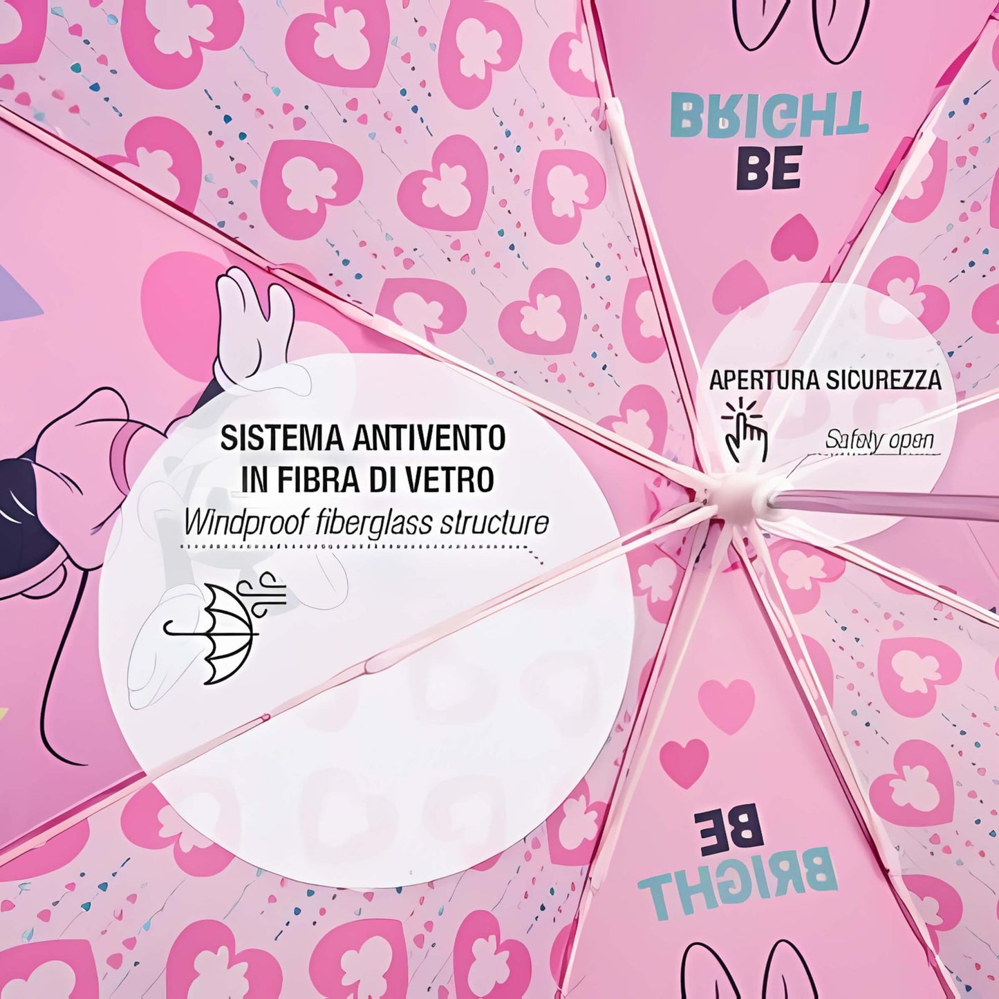 OMBRELLO PERLETTI MINNIE 38cm 8 BACCHETTE MANUALE D.66 cm - 50136