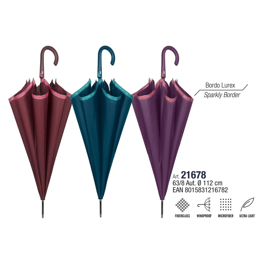 Ombrello Perletti 21678 donna automatico bordo lurex diametro 112 cm