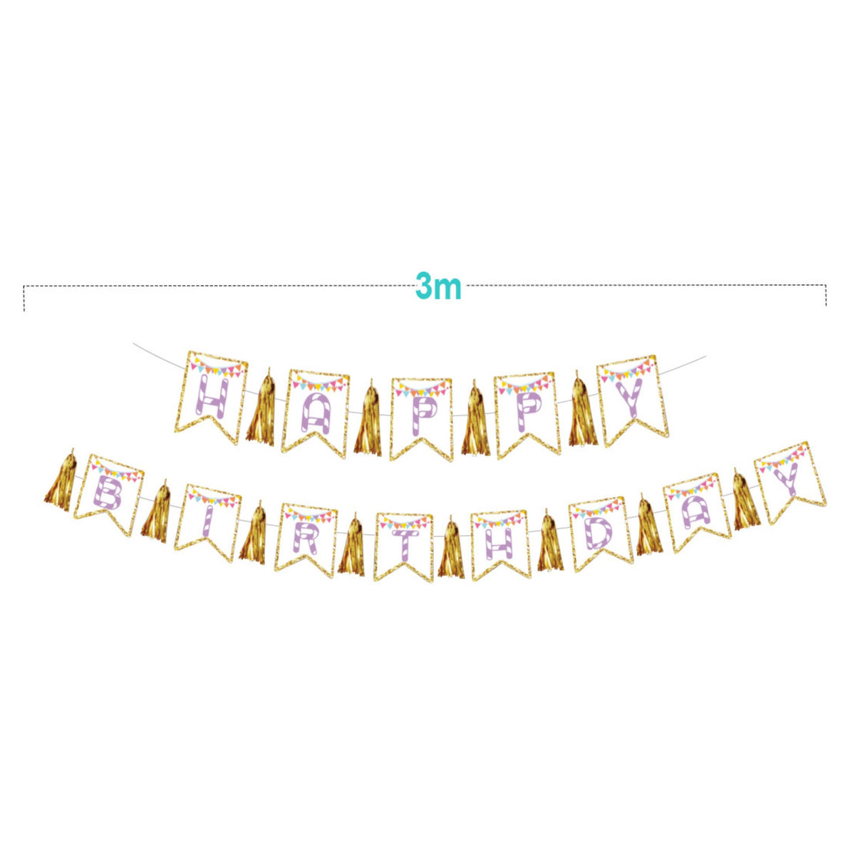 Festone Happy Birthday Metallizzato con 12 Nappe Oro 3 Metri