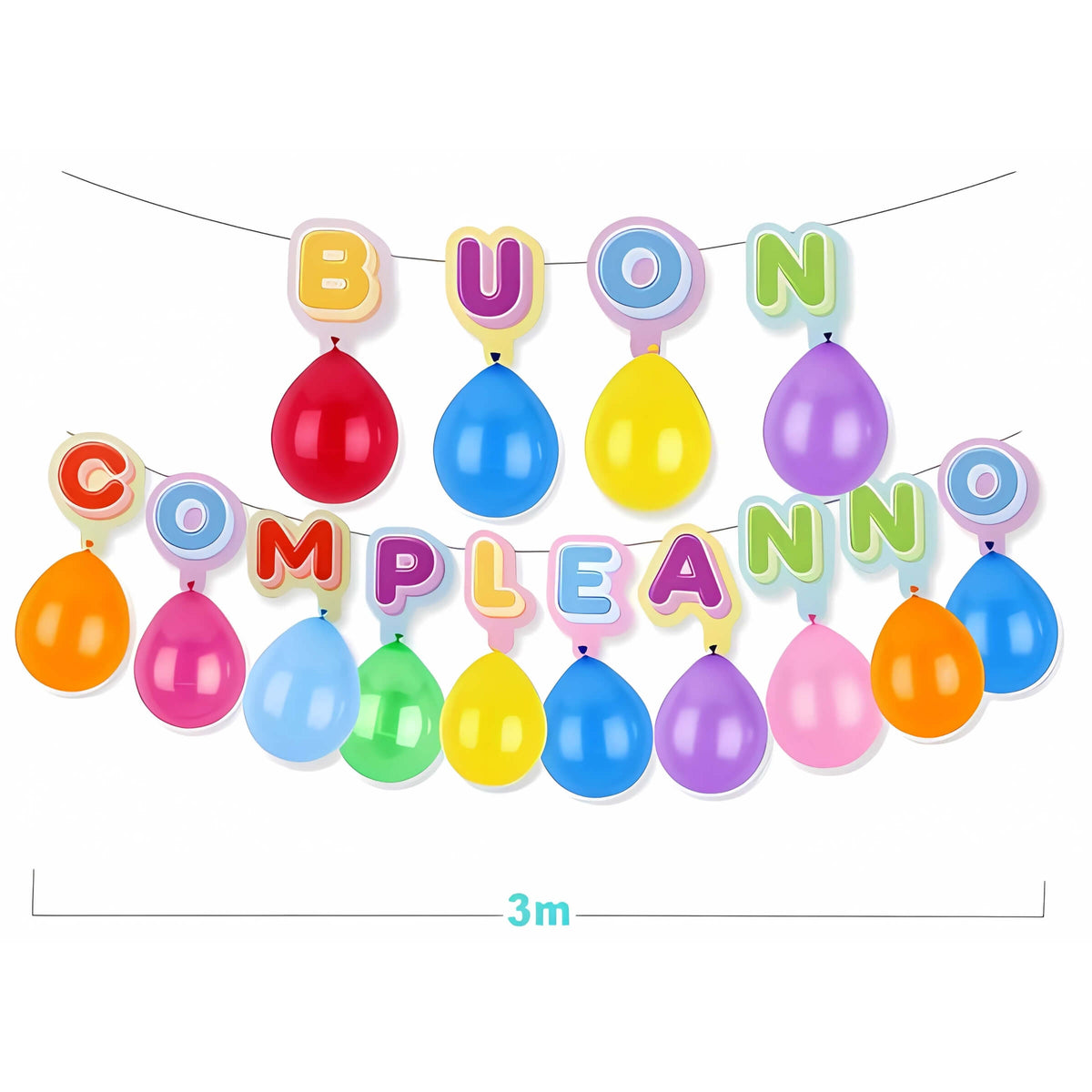 Festone Buon Compleanno Smile con Palloncini Colorati 3 Metri