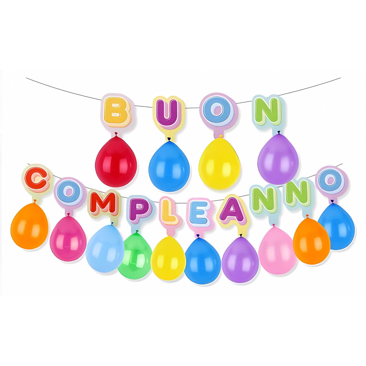 Festone Buon Compleanno Smile con Palloncini Colorati 3 Metri