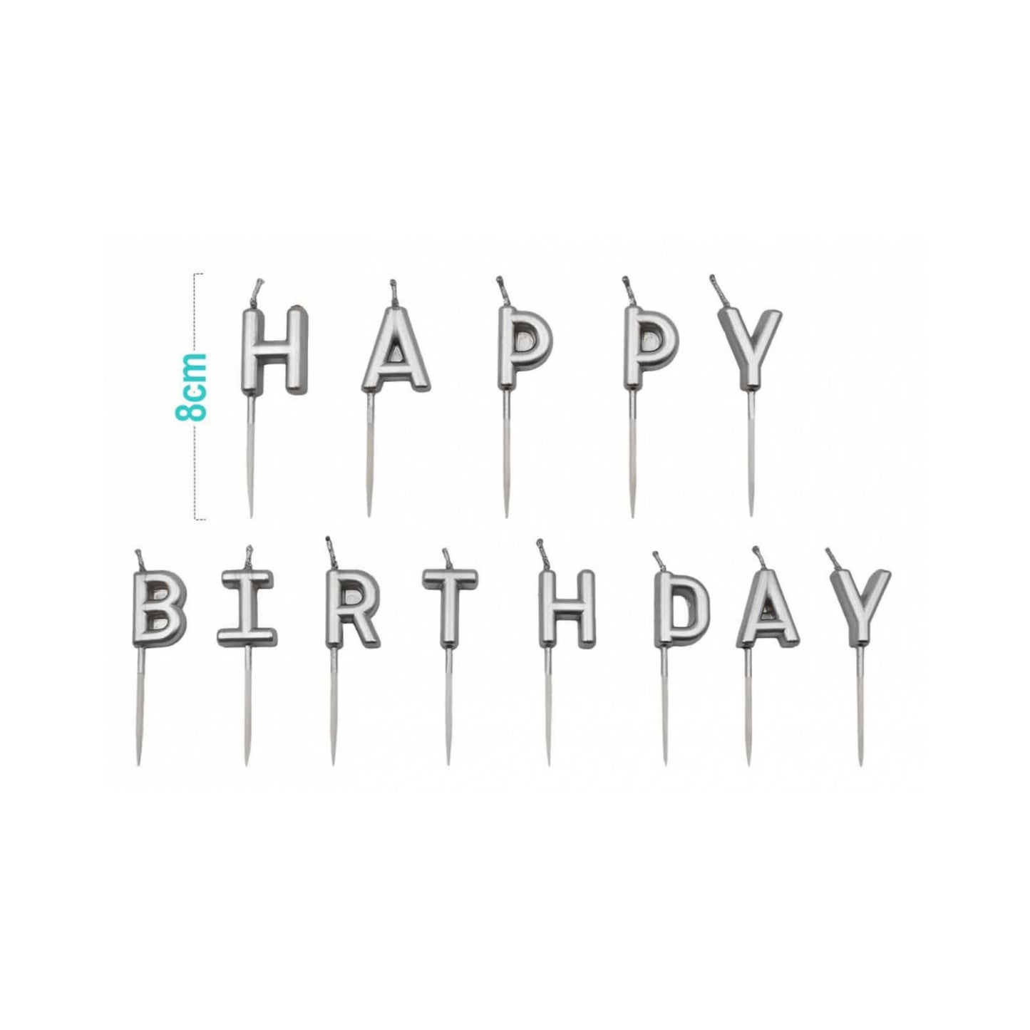 SET 13 CANDELINE HAPPY BIRTHDAY ARGENTO DA 8 cm