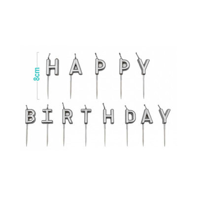 SET 13 CANDELINE HAPPY BIRTHDAY ARGENTO DA 8 cm