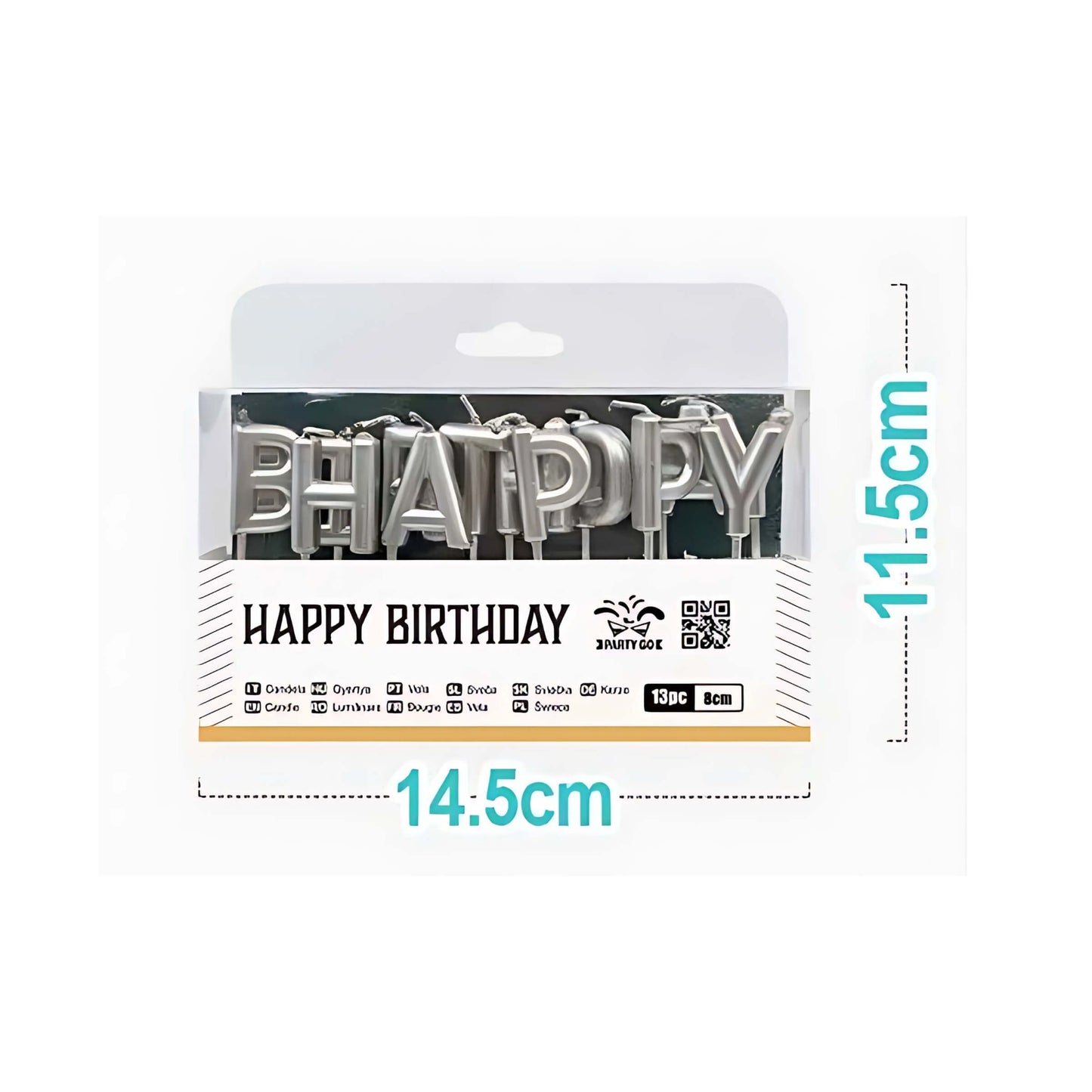 SET 13 CANDELINE HAPPY BIRTHDAY ARGENTO DA 8 cm