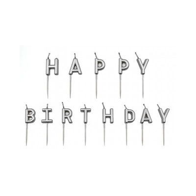 SET 13 CANDELINE HAPPY BIRTHDAY ARGENTO DA 8 cm