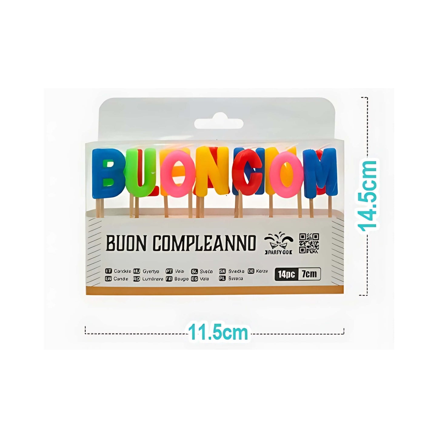 SET 14 CANDELINE BUON COMPLEANNO COLORATE 7 cm