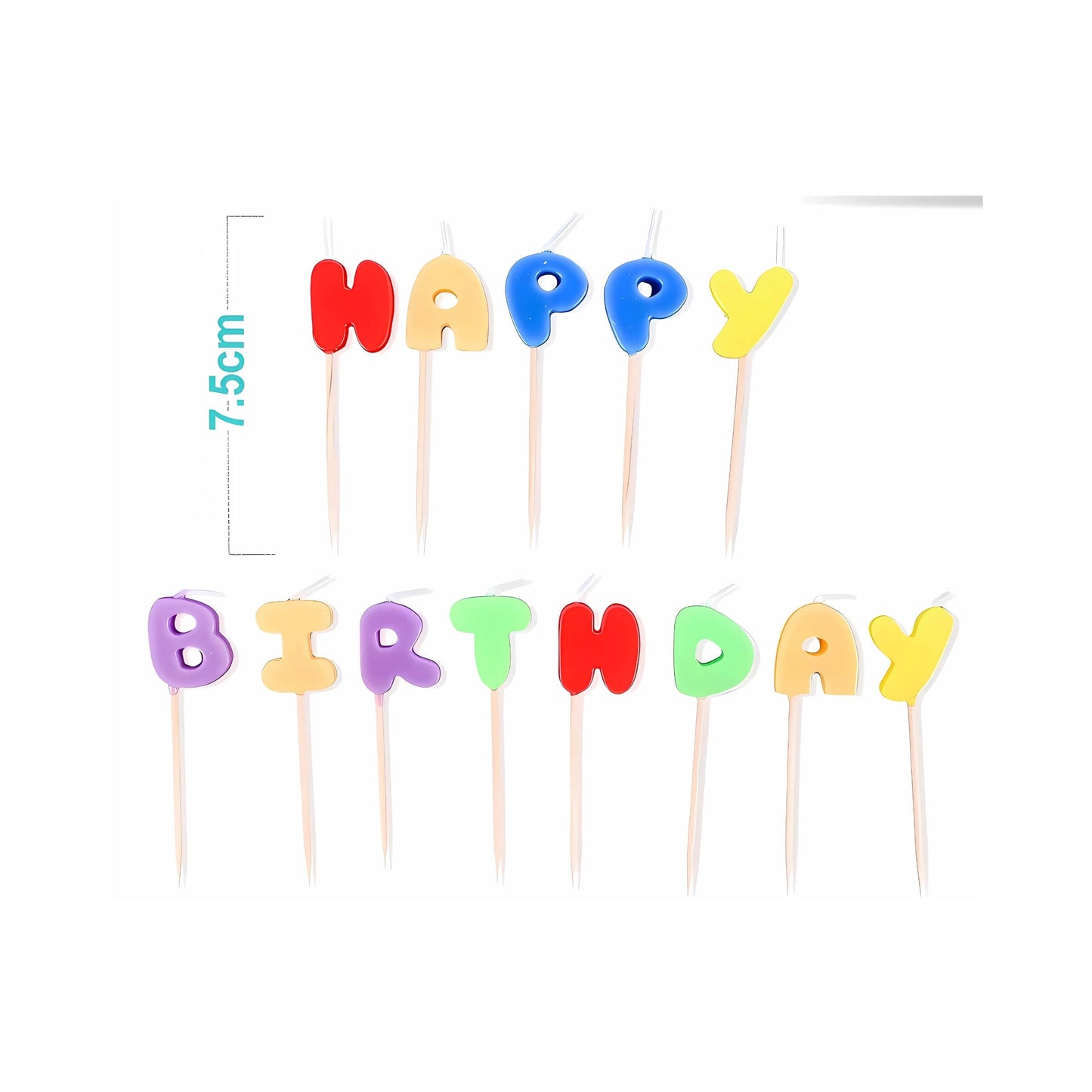 SET 13 PEZZI CANDELINE LETTERE HAPPY BIRTHDAY COLORATE PER TORTA DA 7,5 cm