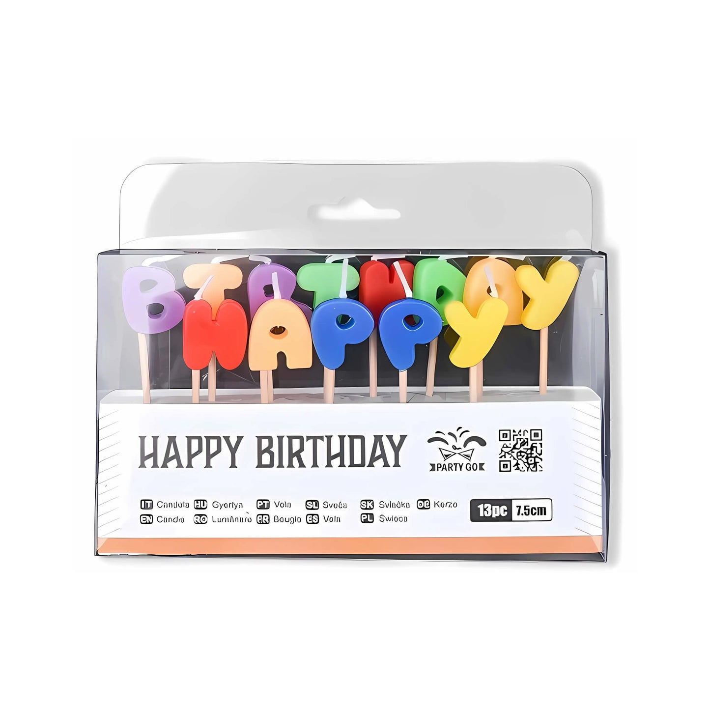 SET 13 PEZZI CANDELINE LETTERE HAPPY BIRTHDAY COLORATE PER TORTA DA 7,5 cm
