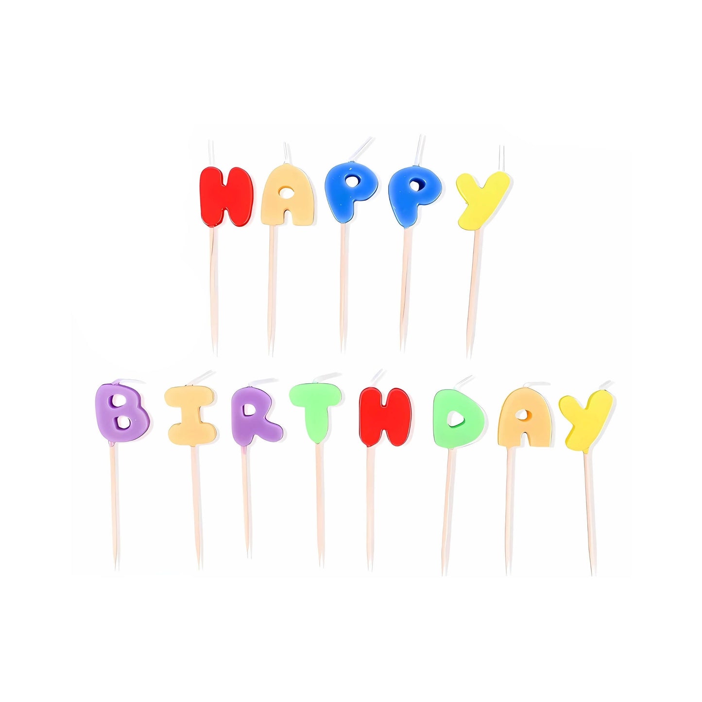SET 13 PEZZI CANDELINE LETTERE HAPPY BIRTHDAY COLORATE PER TORTA DA 7,5 cm