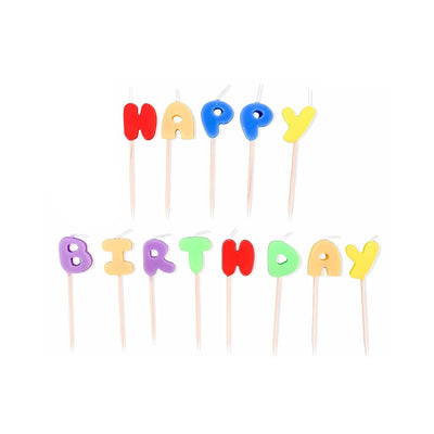 SET 13 PEZZI CANDELINE LETTERE HAPPY BIRTHDAY COLORATE PER TORTA DA 7,5 cm