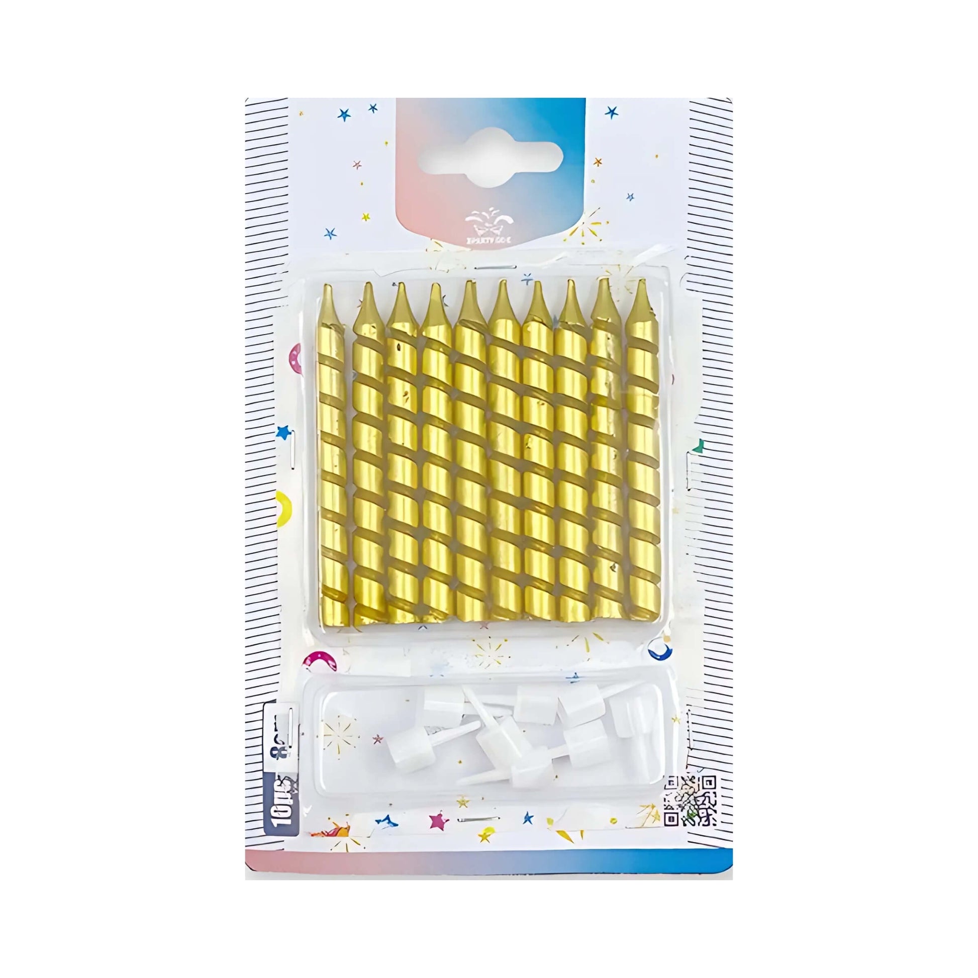 Candele filettate metallizzate dorate 8 cm con base per torta Party Go