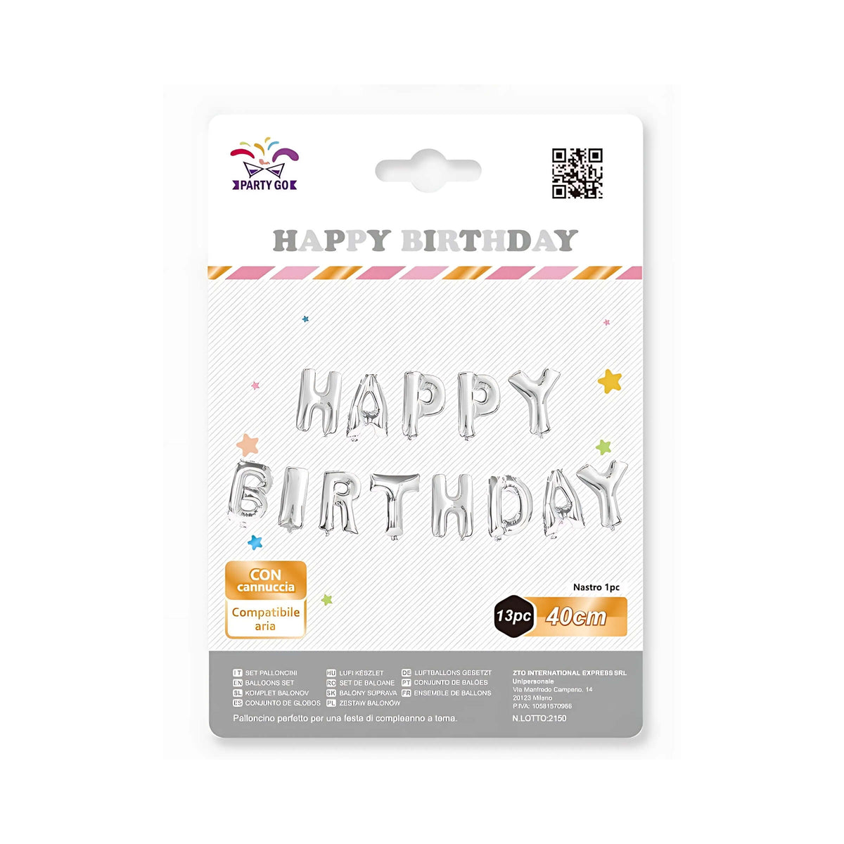 Set 13 Lettere Happy Birthday Palloncini Mylar Argento 40 cm