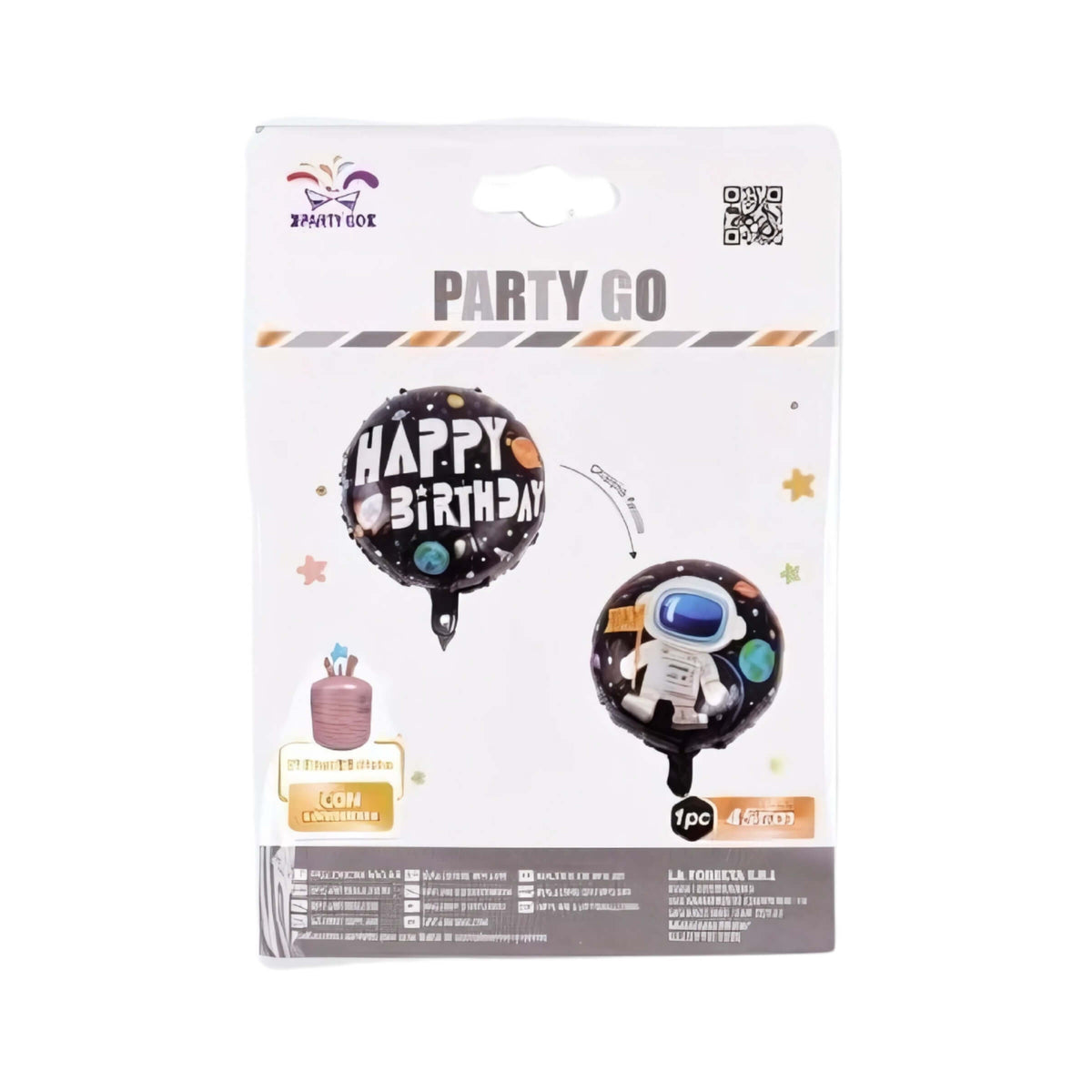 Palloncino Mylar Happy Birthday Nero 45 cm con Grafica Space