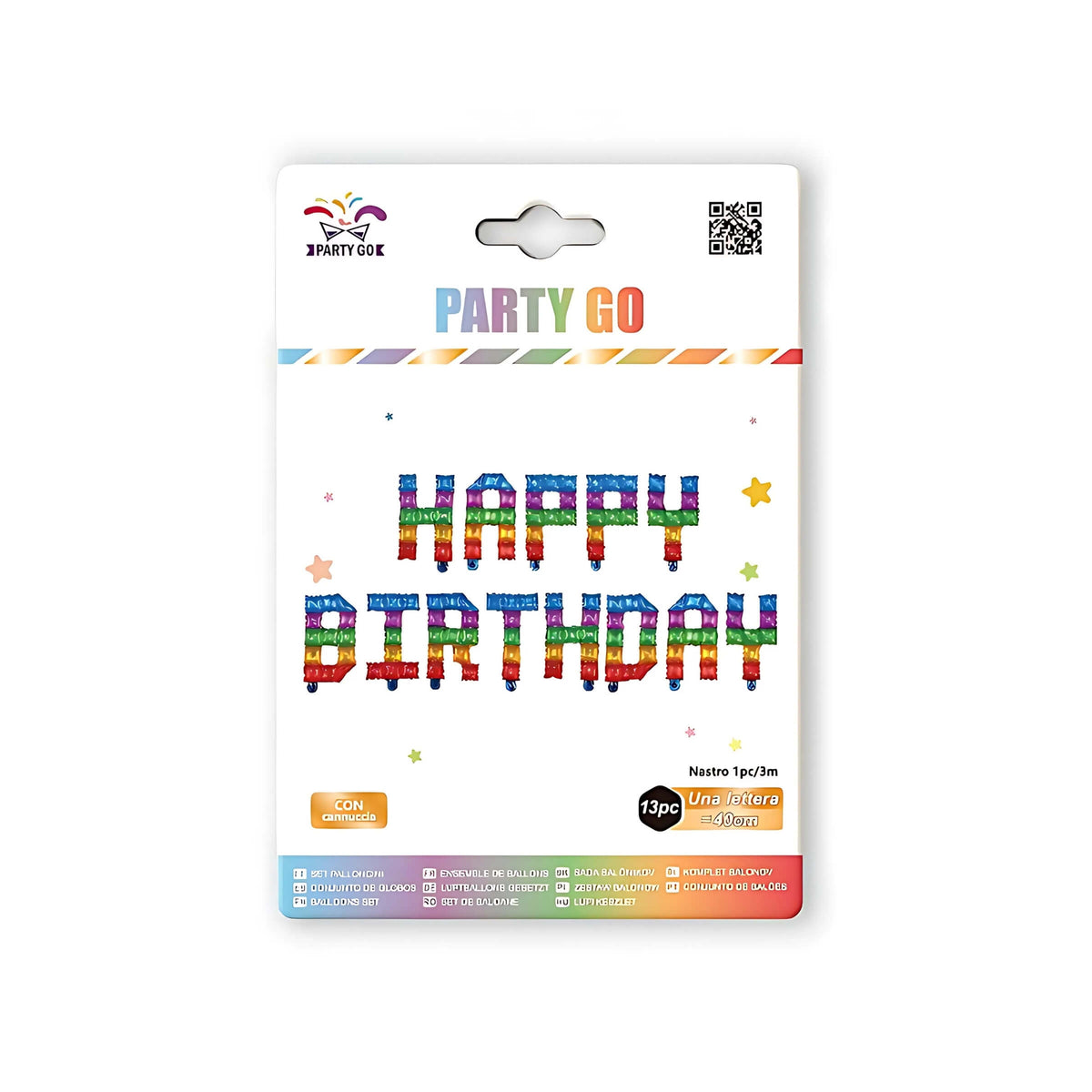 Set 13 Lettere Happy Birthday Palloncini Mylar Arcobaleno 40 cm x 3 m