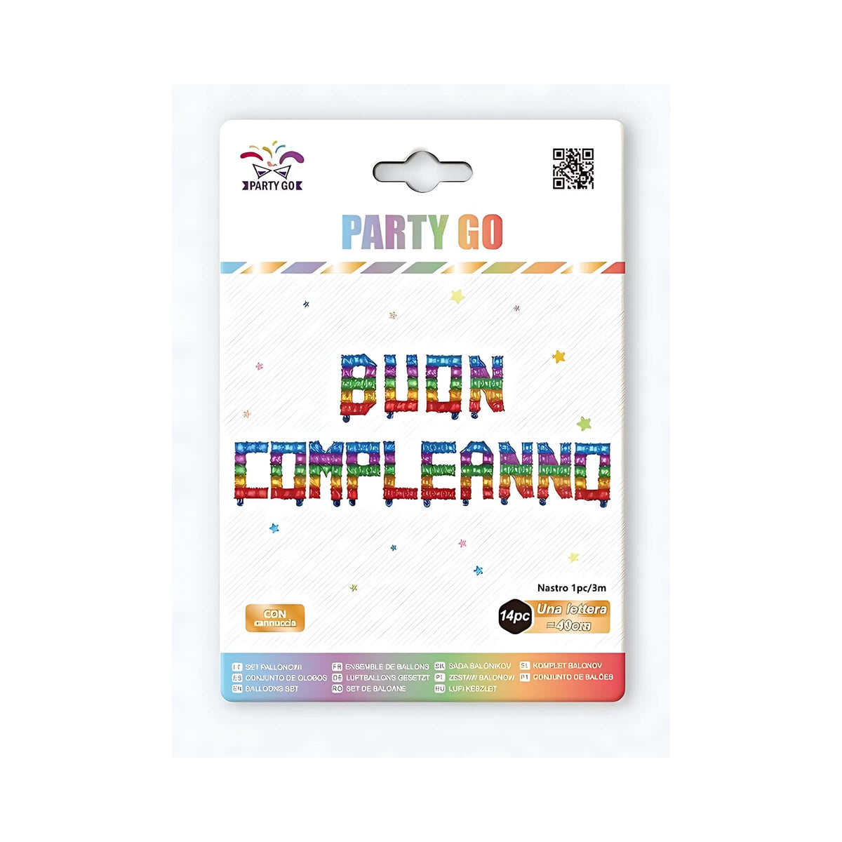 Set 14 Lettere Buon Compleanno Palloncini Mylar Multicolore 40 cm  x 3 m