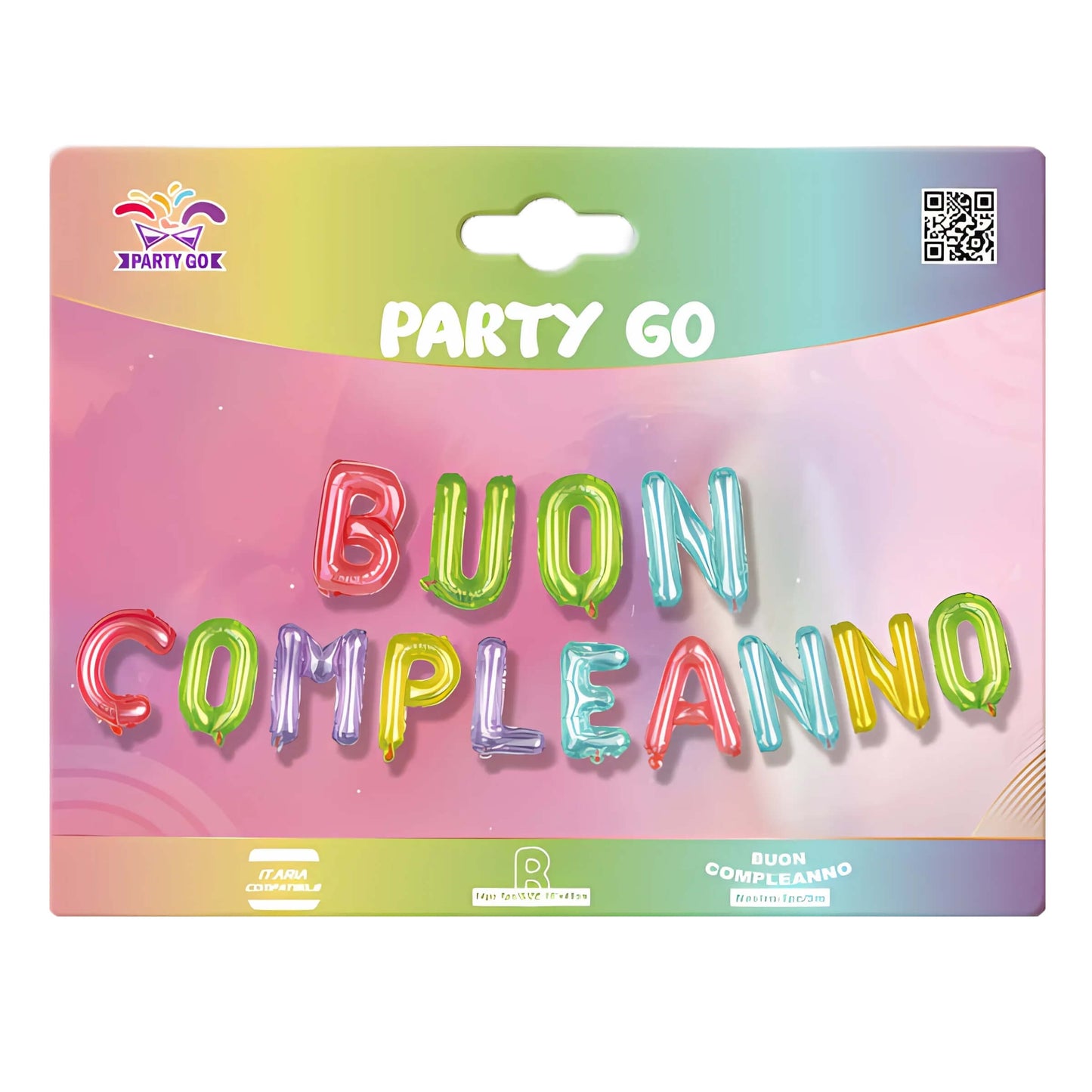 Set 14 Lettere Buon Compleanno Palloncini Mylar Pastello Multicolore 40 cm x 5 m