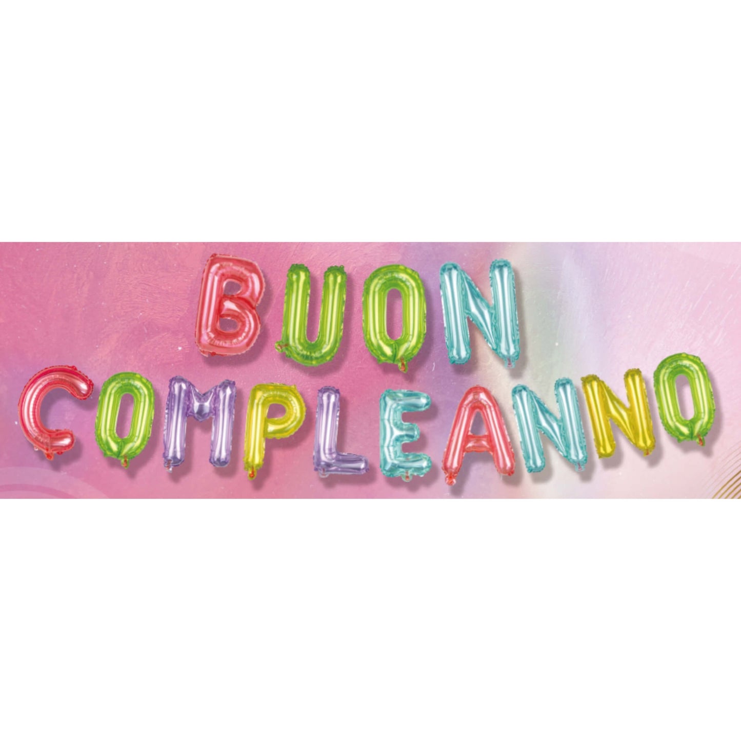 Set 14 Lettere Buon Compleanno Palloncini Mylar Pastello Multicolore 40 cm x 5 m