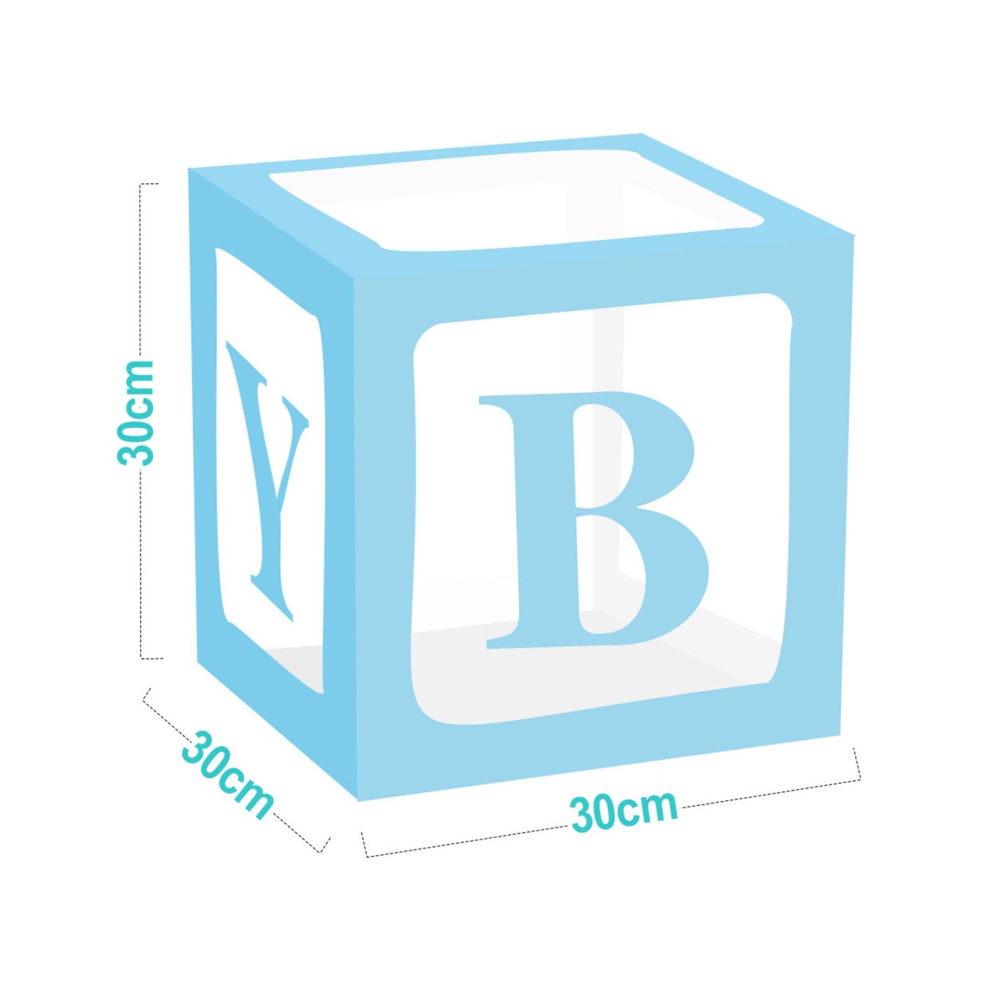 Set 4 Cubi Trasparenti Baby Shower Azzurri 30x30 cm