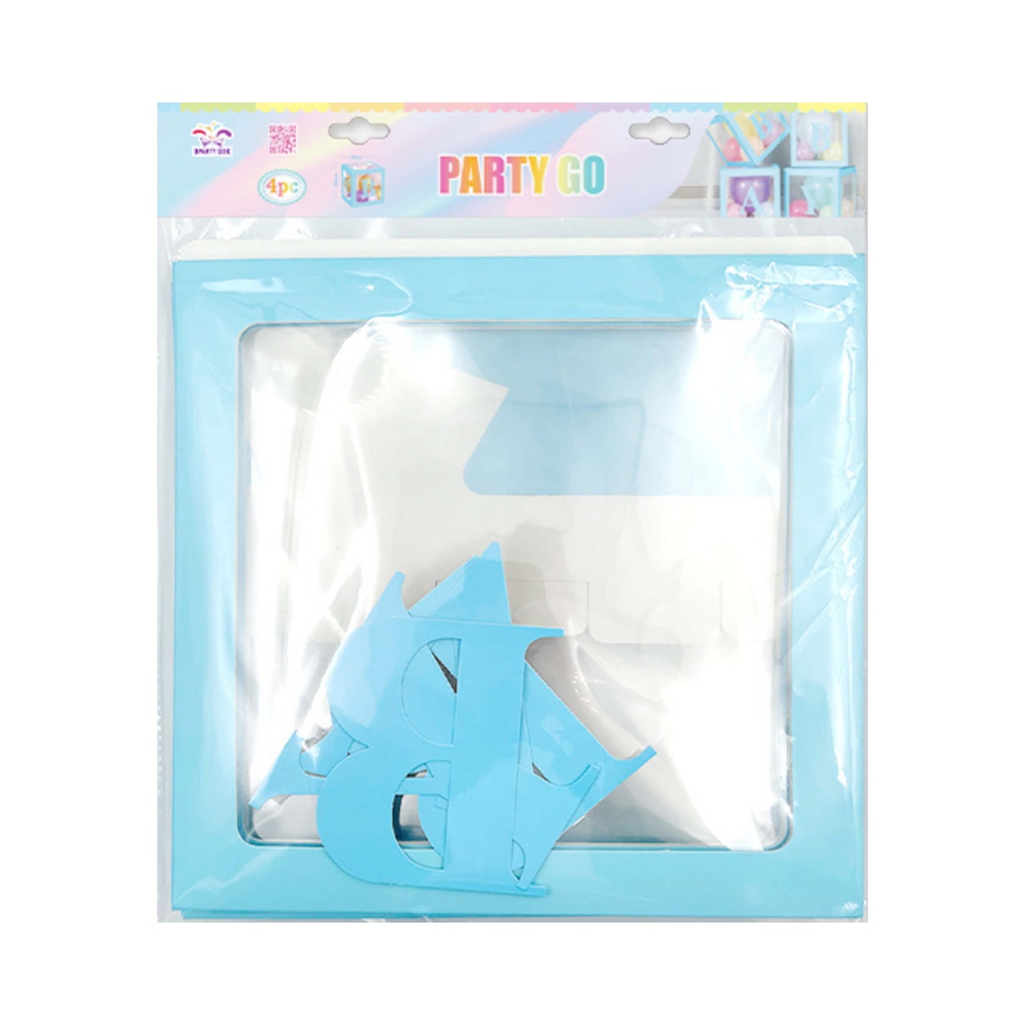 Set 4 Cubi Trasparenti Baby Shower Azzurri 30x30 cm
