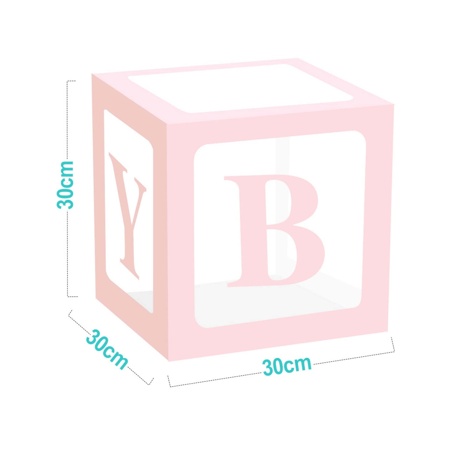 Set 4 Cubi Trasparenti Baby Shower Rosa 30x30 cm