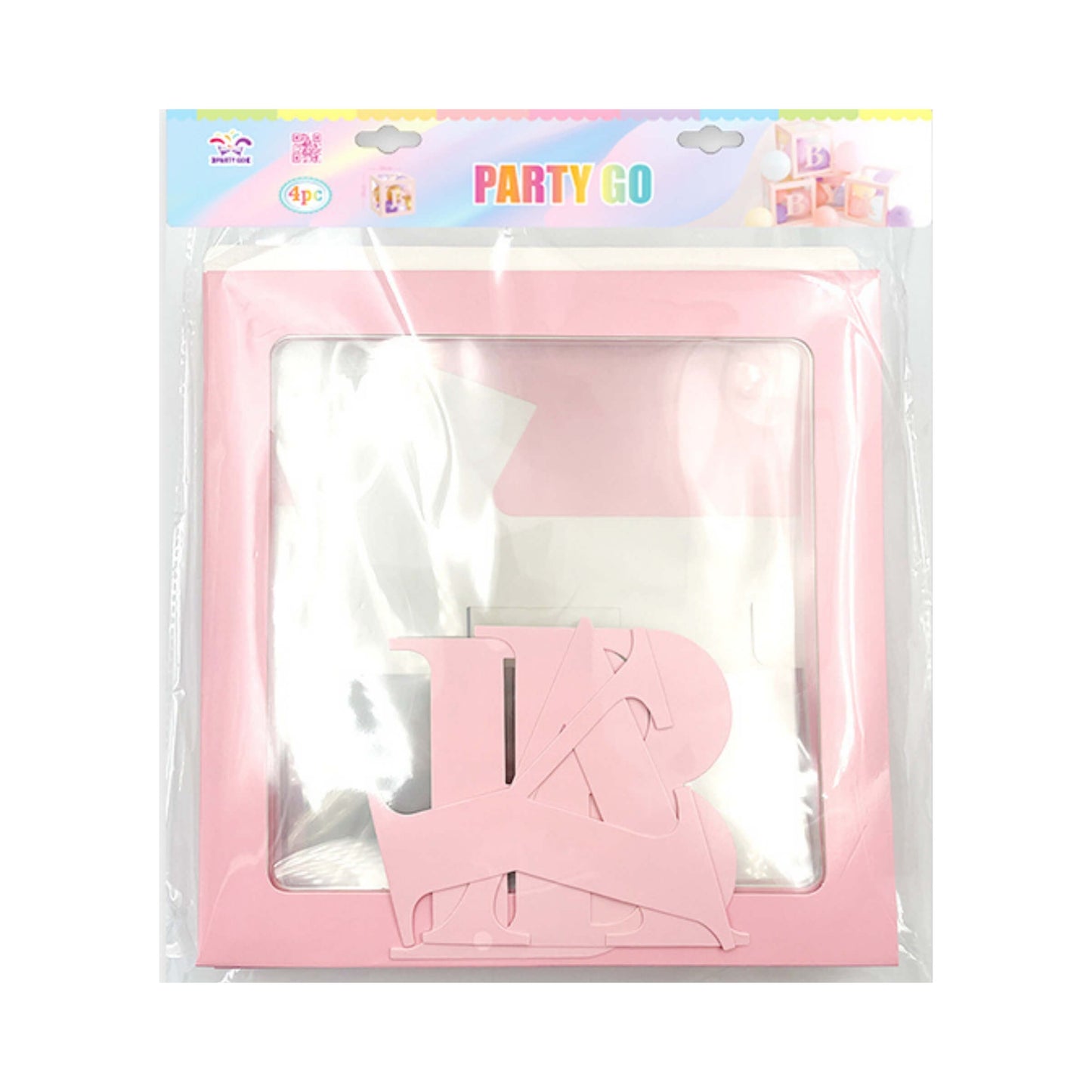 Set 4 Cubi Trasparenti Baby Shower Rosa 30x30 cm