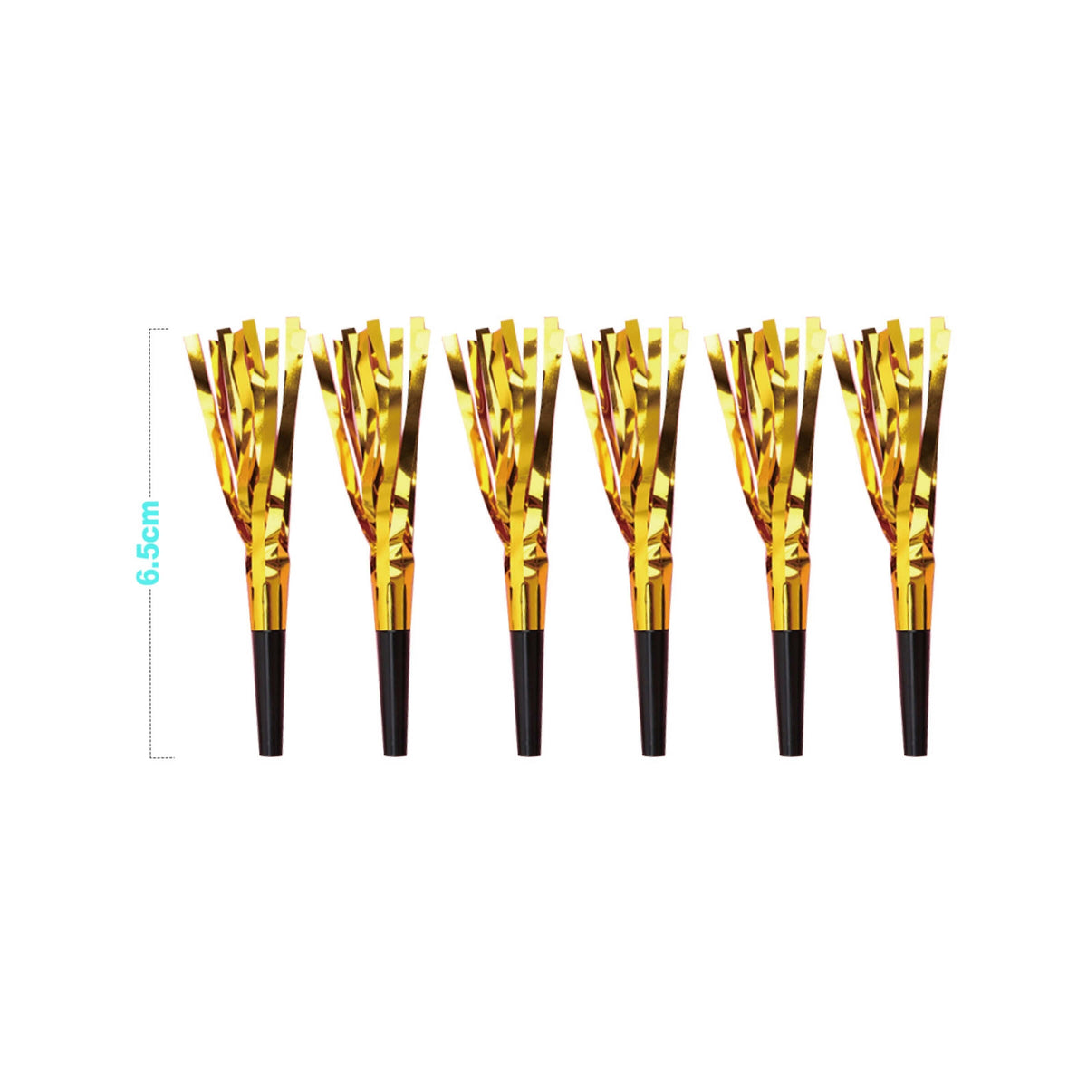 6 Trombette Oro con Frange Metallizzate 6,5 cm in Busta