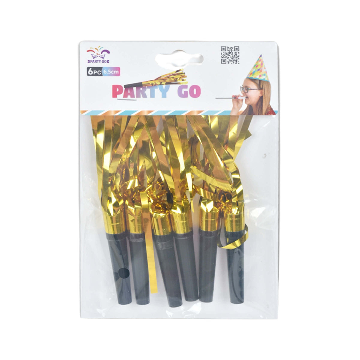 6 Trombette Oro con Frange Metallizzate 6,5 cm in Busta