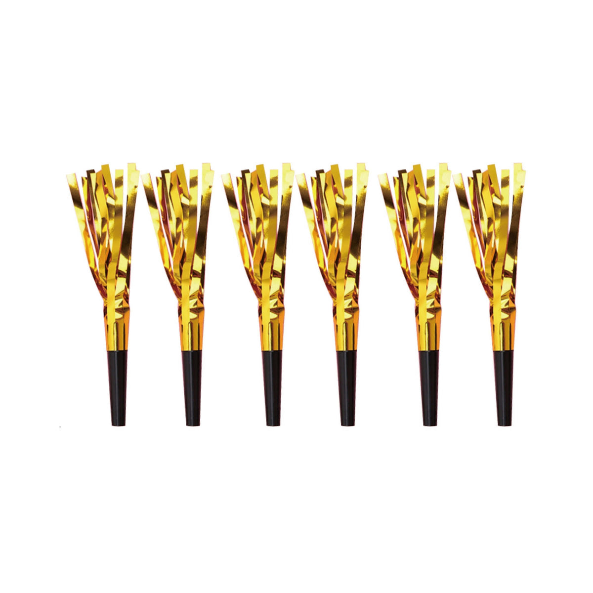 6 Trombette Oro con Frange Metallizzate 6,5 cm in Busta