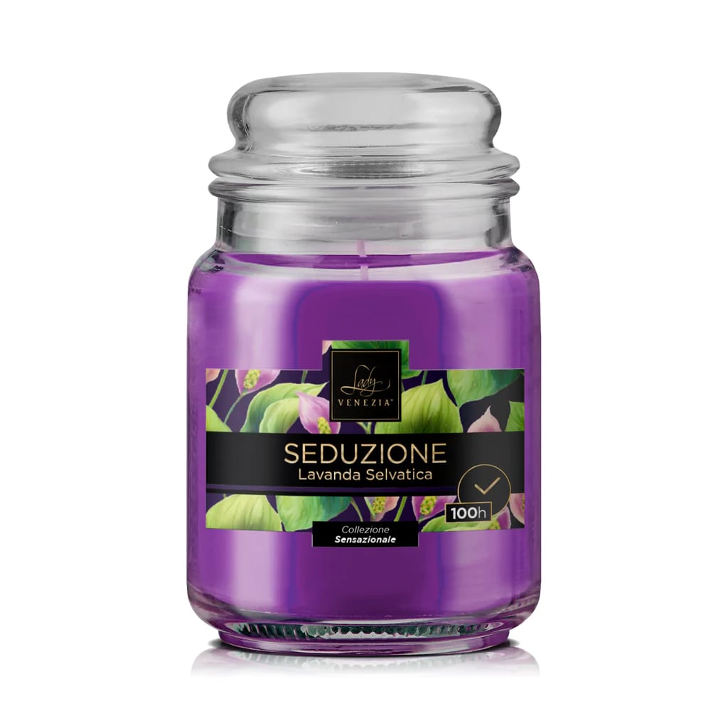 Candela profumata Senzazioni Seduzione 100 ore con fragranza lavanda selvatica Lady Venezia