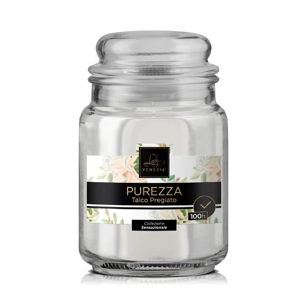 Candela profumata Senzazioni Purezza 100 ore con fragranza talco pregiato Lady Venezia