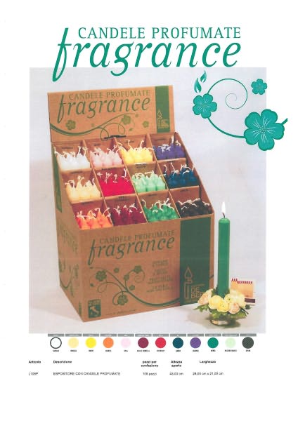 Espositore in cartone De Ber 108 candele profumate in 12 fragranze assortite