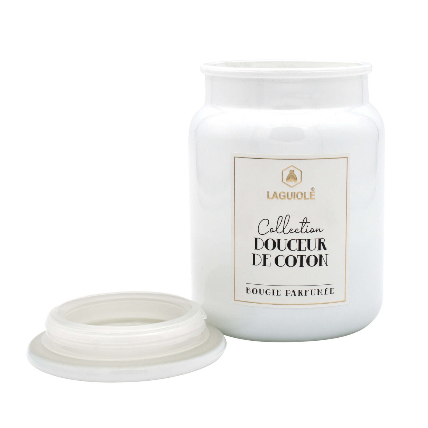 CANDELA LAGUIOLE IN VETRO FIORE DI COTONE 250gr - 40269833