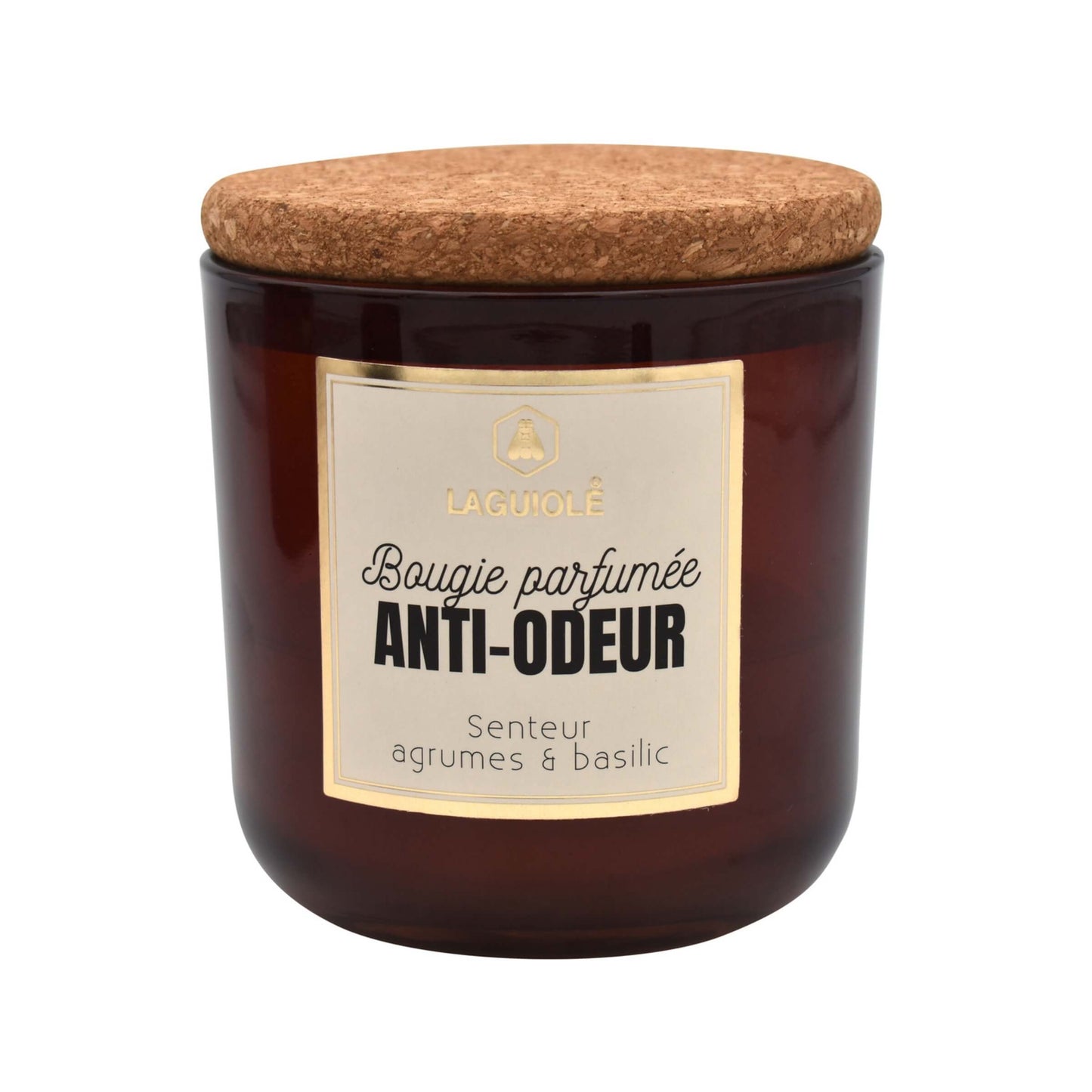 CANDELA LAGUIOLE IN VETRO CON TAPPO IN SUGHERO PROFUMO ANTIODORE AGRUMI E BASILICO - 40269828