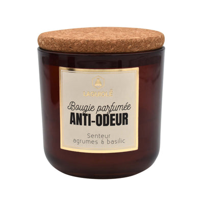 CANDELA LAGUIOLE IN VETRO CON TAPPO IN SUGHERO PROFUMO ANTIODORE AGRUMI E BASILICO - 40269828