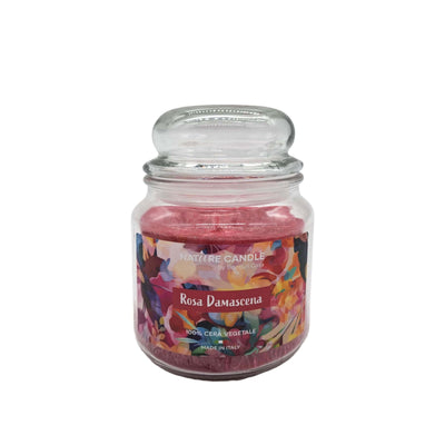 Candela Nature Candle Petali Rosa Damascena 380g, note di Ciclamino e Legno di Rosa