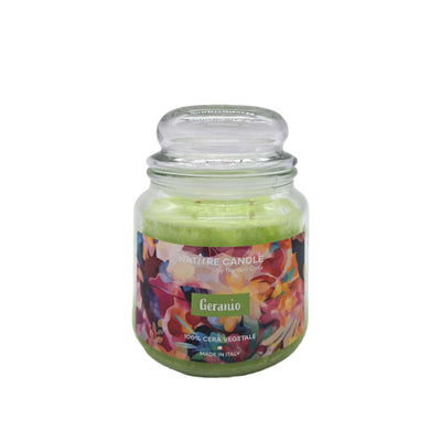 Candela Nature Candle Petali Geranio 380g, note di Geranio, Rosa e Muschio Bianco