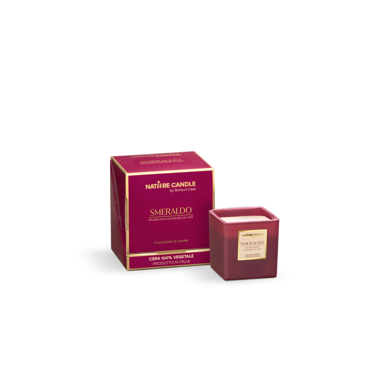 NATURE CANDLE LINEA LE GEMME - CANDELA 90g SMERALDO - PELARGONIUM E POLVERE DI CAFFÈ