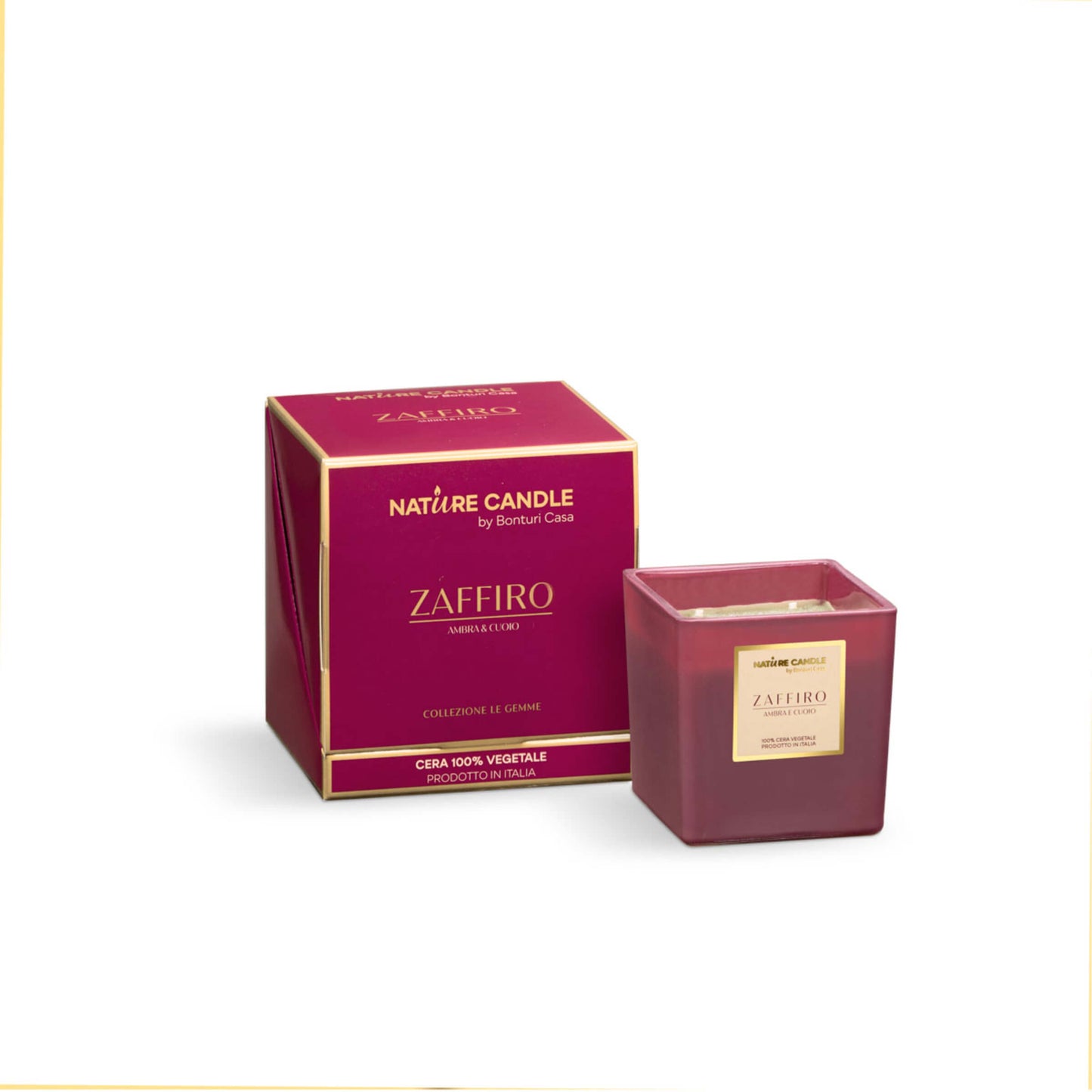 NATURE CANDLE LINEA LE GEMME - CANDELA 210g ZAFFIRO - AMBRA E CUOIO