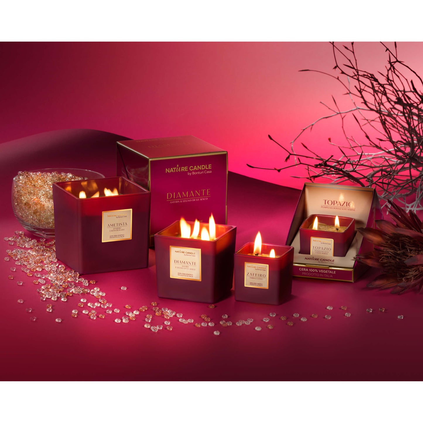 NATURE CANDLE LINEA LE GEMME - CANDELA 210g TOPAZIO - POMPELMO ROSA E NOTE MARINE