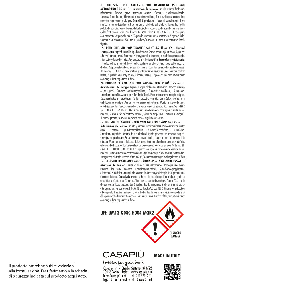 Irge Diffusore Ambiente con Bastoncini Melograno 125 ml