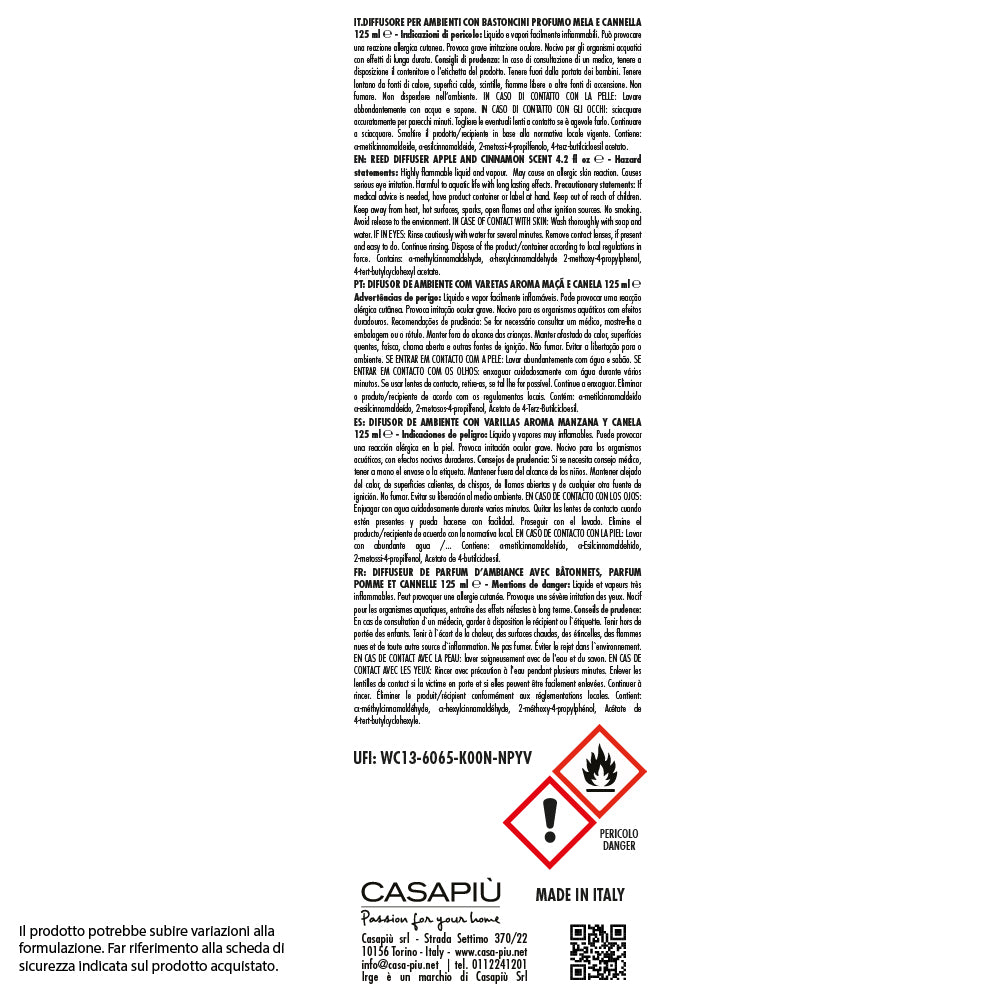 Irge Diffusore Ambiente con Bastoncini Mela e Cannella 125 ml