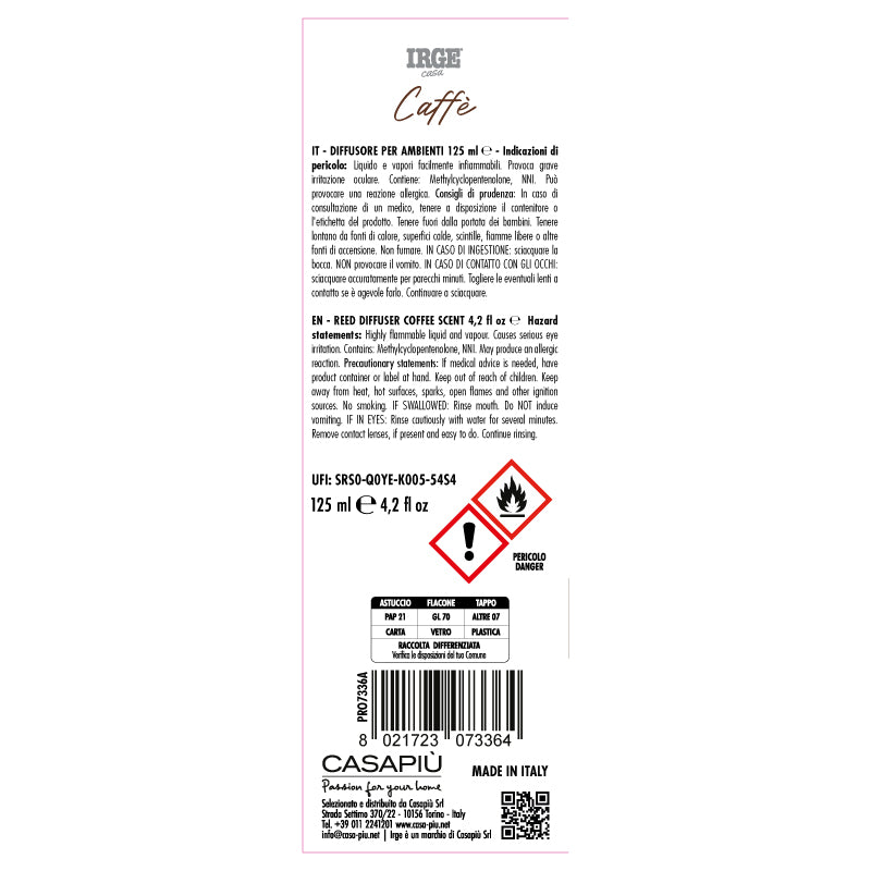 Irge Diffusore Ambiente con Bastoncini Caffè 125 ml