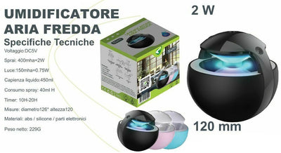 UMIDIFICATORE CON LUCE NOTTURNA AZZURRO