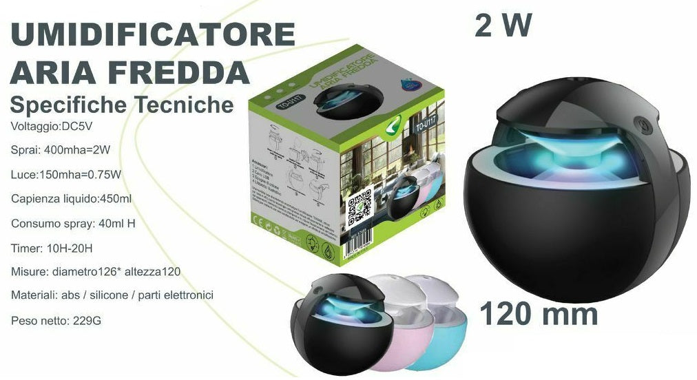 UMIDIFICATORE CON LUCE NOTTURNA NERO
