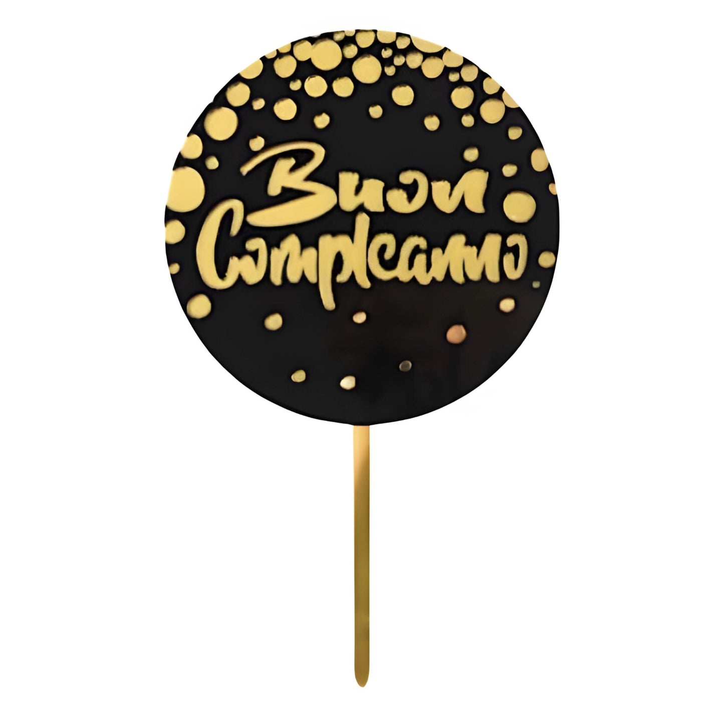 Decorazione torta Buon Compleanno tondo nero dettagli dorati elegante