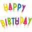 Dettaglio lettere candeline Happy Birthday colorate con base fissaggio per torta