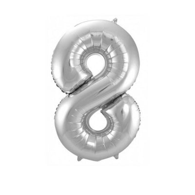 Pallone foil gigante numero 8 colore argento 86 cm decorazione festa