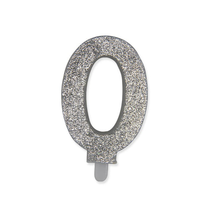 Candelina numerica Sweety Argento Glitter 9 cm numero 0 per torte di compleanno
