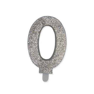 Candelina numerica Sweety Argento Glitter 9 cm numero 0 per torte di compleanno